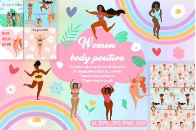 Women body positive clipart collection