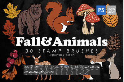 30 Autumn &amp; Animals Photoshop Stamp Brushes