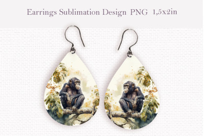Watercolor monkey teardrop sublimation earrings design