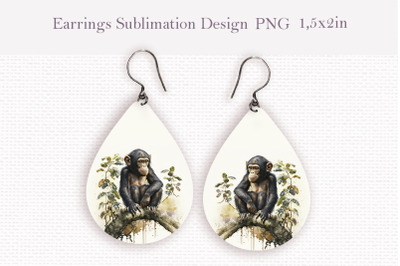 Watercolor monkey teardrop sublimation earrings design