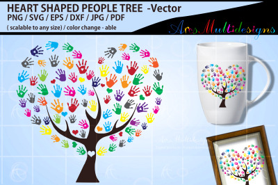 Heart shaped people tree hand prints
