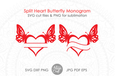 Split heart monogram SVG, butterfly heart, butterfly monogram SVG
