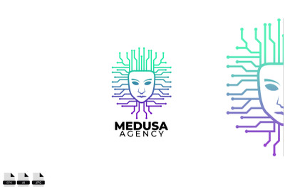 medusa tech face logo vector design illustration