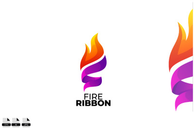 Fire ribbon logo icon vector design template