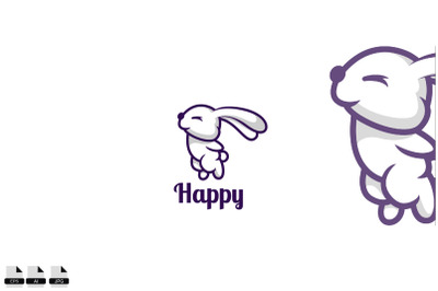 Happy rabbit vector logo design template symbol