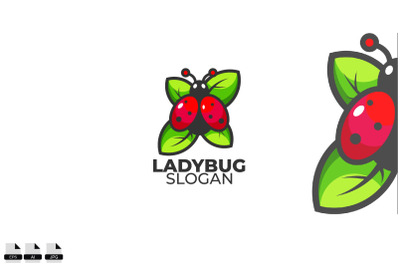 Ladybug with leaf vector design logo template