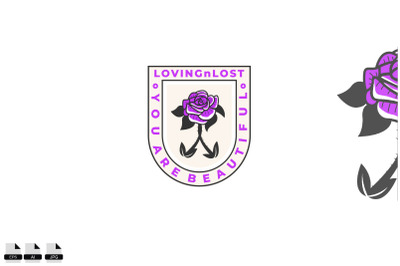 Purple rose vintage vector logo design illustration