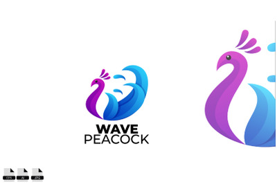 Wave peacock vector logo design illustration