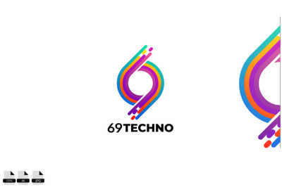 Gradient 69 techno vector logo design illustration