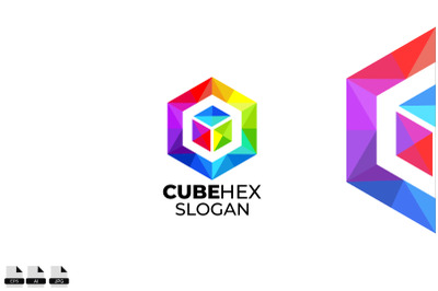 Gradient cube hex vector logo design template