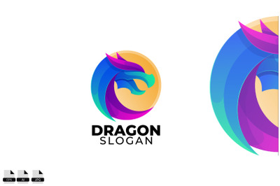 Gradient dragon vector logo design illustration