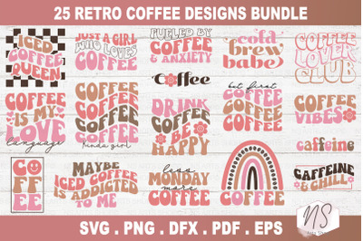 Retro Coffee SVG Bundle, Iced Coffee SVG, Wavy Coffee Quotes