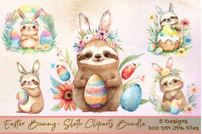 Easter Bunny Sloth Cliparts Bundle