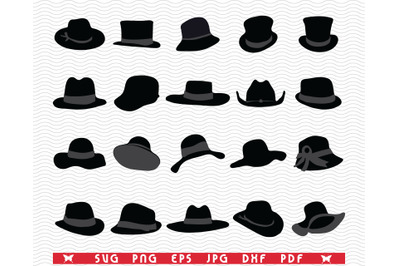 SVG Male Female Hats, Black Silhouettes, Digital clipart