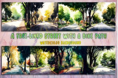 A Tree-Lined Street With A Bike Path