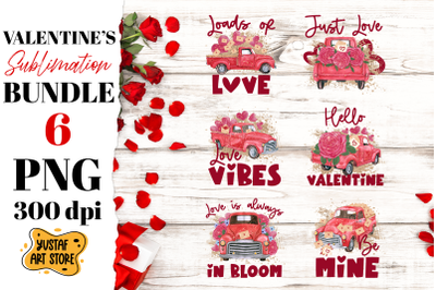 Valentine&#039;s Day sublimation Bundle. 6 Valentine&#039;s truck PNG