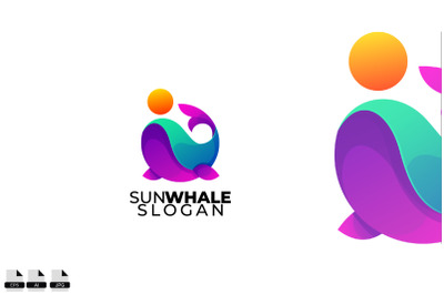 Gradient sun whale vector logo design illustration