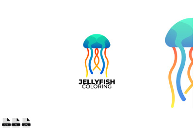 Gradient jelly fish vector logo design illustration