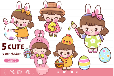 Children easter kawaii clipart. Cute Easter cartoon Easter sublimation