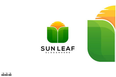 Awesome Sun logo in leaf design symbol vector