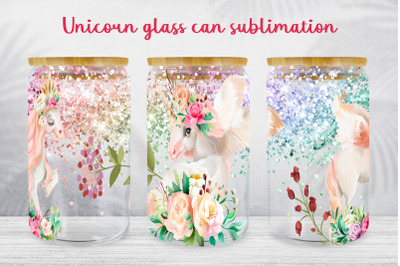 Unicorn glass can wrap Glitter libbey glass can sublimation