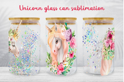 Unicorn glass can wrap Glitter libbey glass can sublimation