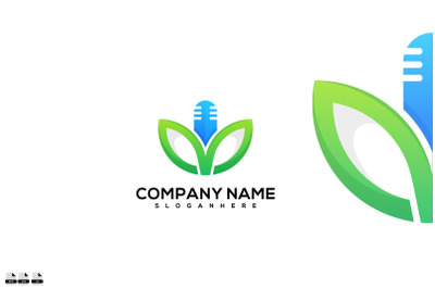 Premium Leaf Microphone Logo design vector template