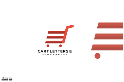 Letter E logo in Cart Design vector illustration