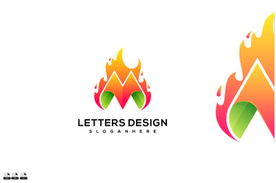 Creative initial Letter M Fire Logo icon design template