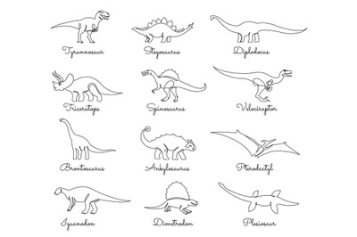 Continuous one line dinosaur. Prehistoric animals, jurassic dino monst