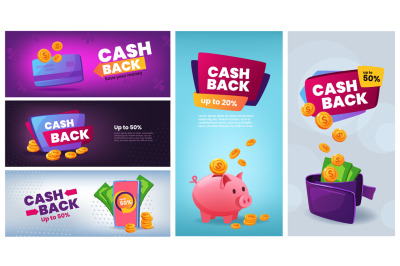 Cash back service banner. Money refund offer&2C; shopping promotion flyer