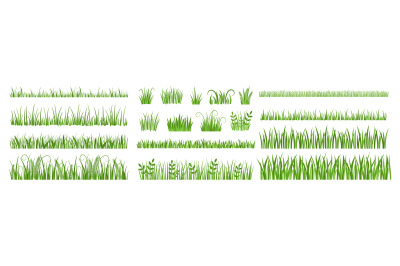 Cartoon grass leaves. Tuft of green meadow grass, lawn herb silhouette