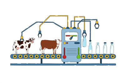 Milk production conveyor. Dairy products industrial manufacturing, nat