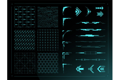 Sci fi UI design elements. Cyberpunk grid background textures, futuris