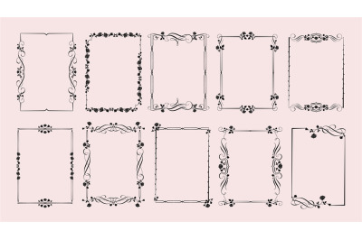 Gothic rose frames. Gothcore borders with flowers, leaves and spikes o