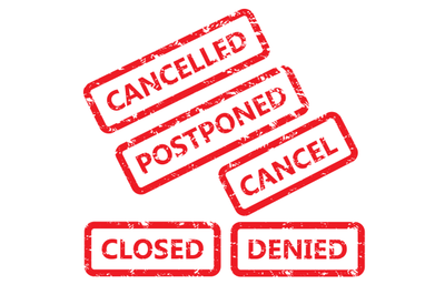 Rubber stamp cancelled postponed closed and denied