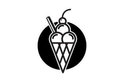 Ice cream icon black white monochrome layout