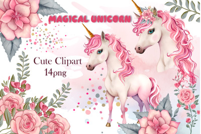 Cute Magical Unicorn clipart, birthday clipart