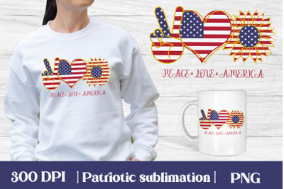Peace love America sublimation | Patriotic sunflower
