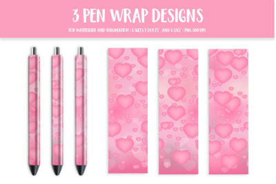 Pink Hearts Confetti Epoxy Pen Wrap Sublimation. Heart Pen Design