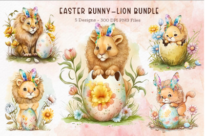Easter Bunny Lion Cliparts Bundle