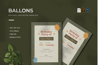 Ballons Birthday - Invitation