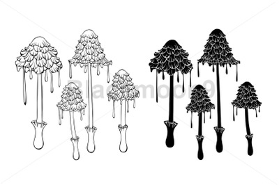 Set of Silhouette Ink Mushrooms