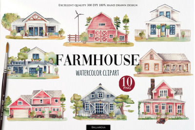 Farmhouse watercolor clipart