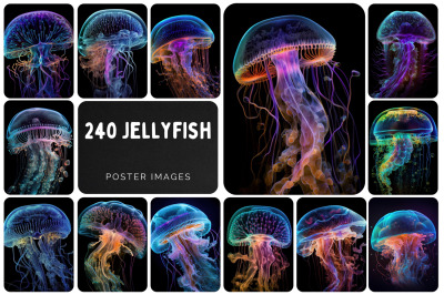 240 Glowing jellyfish images - Neon jellyfish printable posters - Glow