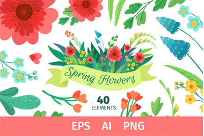 Spring Flowers &amp; Empty Ribbons Clipart
