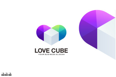 Gradient love cube vector logo design illustration