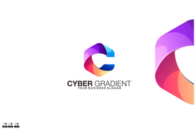 Gradient cyber vector logo design illustration symbol