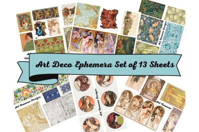 13 Vintage Art Deco / Art Nouveau Ephemera Sheets