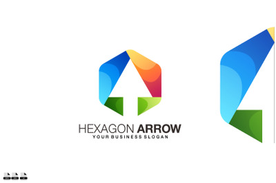 Gradient hexagon arrow vector logo design template icon